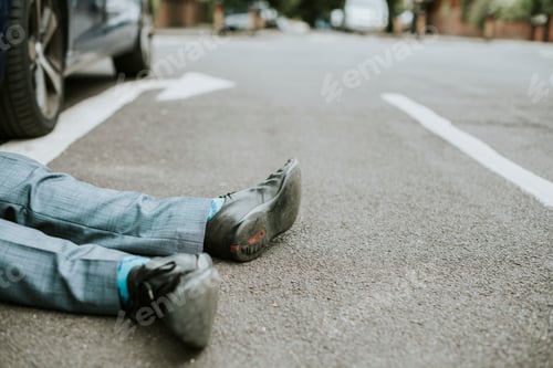 Preview: Person lying on the ground after a car accident