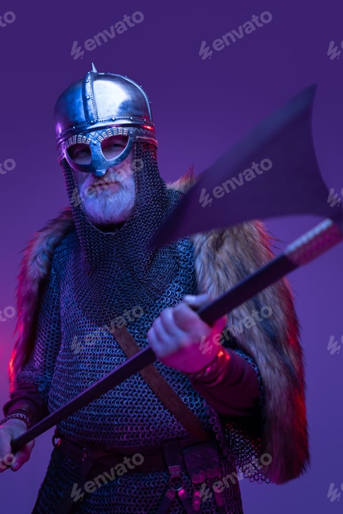 Preview: Studio shot of elder viking in armored clothing