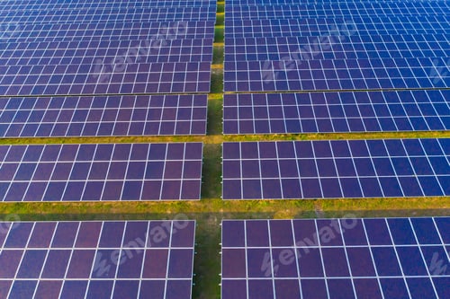 Preview: Aerial view of solar panels or solar cells on the roof in farm. Power plant for electric in industry