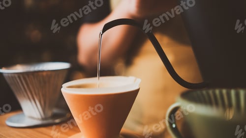 Preview: barista brewing a coffee filter drip in the morning, beverage drink