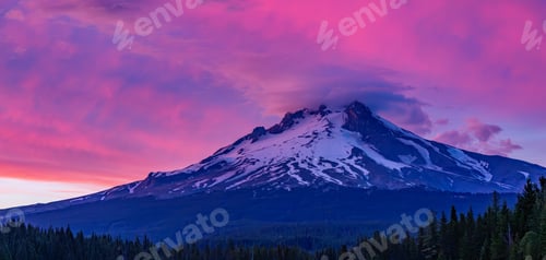 Preview: Lake with Mt Hood during sunset. Trillium Lake, Mt. Hood National Forest, Oregon