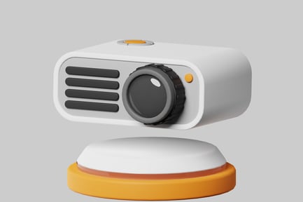 Preview: White device with circular lens and three horizontal slats on left side.