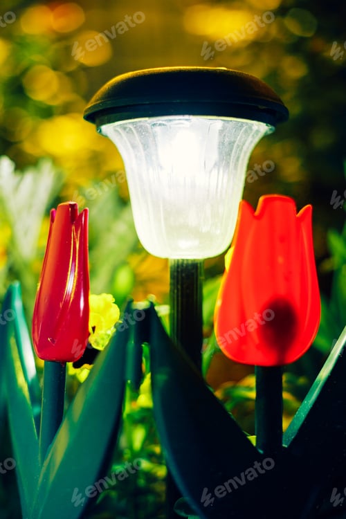 Preview: Small Solar Garden Light, Lantern In Flower Bed. Garden Design.