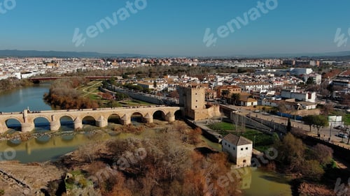 Preview: Aerial view of Mosque Cathedral of Cordoba, Roman bridge, Andalusia, Spain
