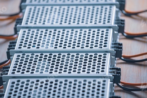 Preview: Close up of the metal mesh cases of power supply