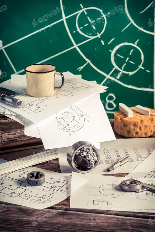 Preview: Vintage desk engineer mechanical parts as education concept