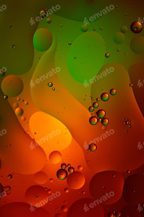 Preview: green and red color abstract background from mixed water and oil bubbles