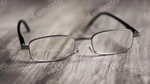 Preview: Eyeglasses on Textured Wooden Surface in Soft Light