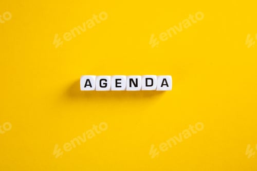 Preview: Block with Agenda word on yellow background