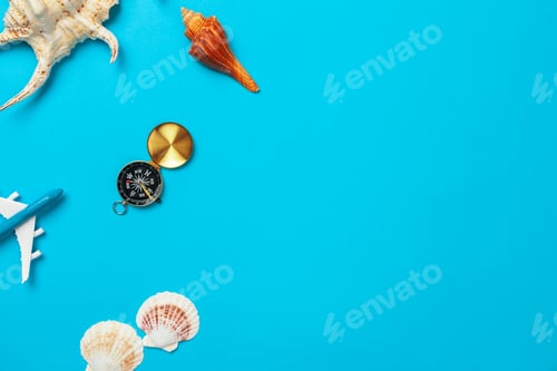 Preview: beautiful sea composition with shells and vintage compass