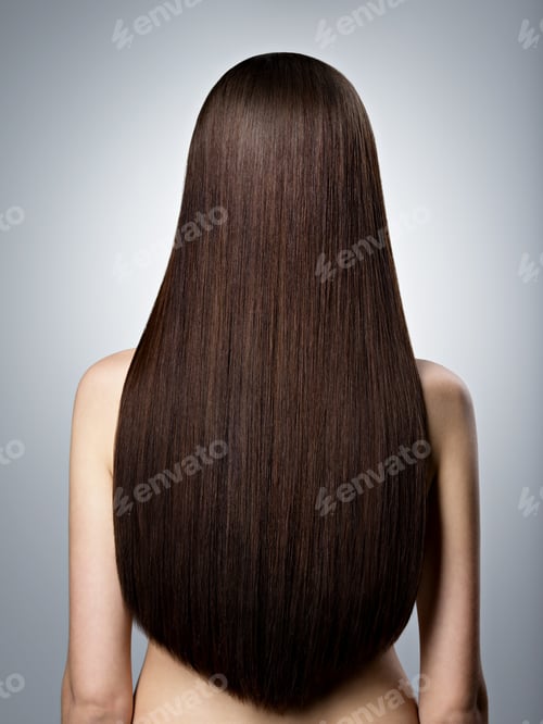 Preview: Woman with long brown straight hair. Rear view