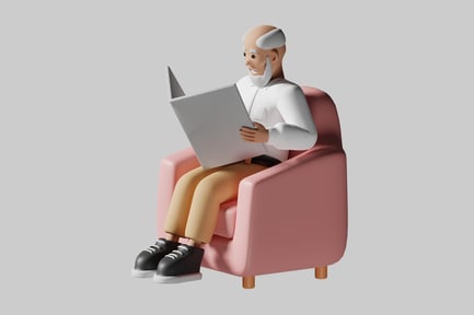 Preview: Cartoon grandfather reading in armchair