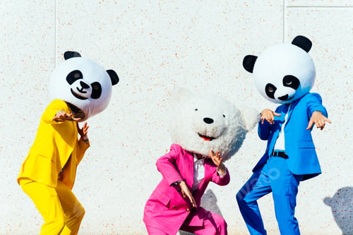 Preview: Storytelling image of a couple wearing giant panda head
