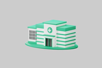 Preview: Building facade with gridded tile pattern and medical signage