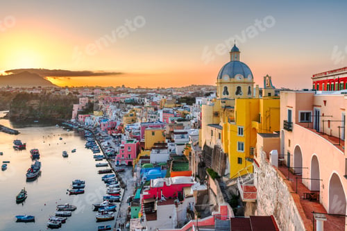 Preview: Procida, Italy old town skyline in the Mediterranean Sea
