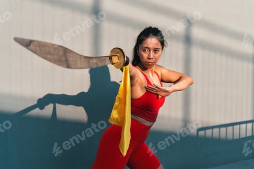 Preview: Chinese young woman practicing wushu kung fu.