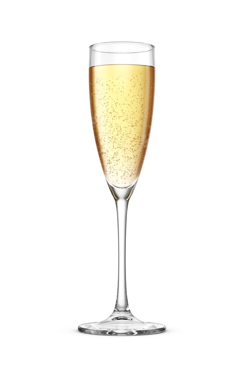 Preview: Champagne in a flute wineglass isolated on white background. 3D rendering.