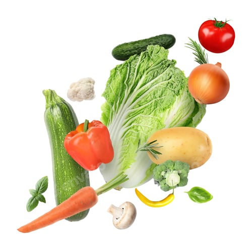 Preview: Different fresh vegetables in air on white background