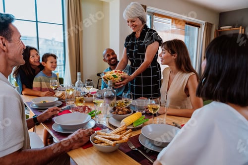 Preview: Family and friends reunion at home. family gathering enjoying dinner party meal together