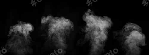 Preview: Set of fog or smoke on a black background. White cloudiness, mist or smog background