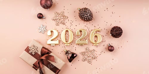 Visualização: Celebração de Ano Novo de 2026 com decoração de férias