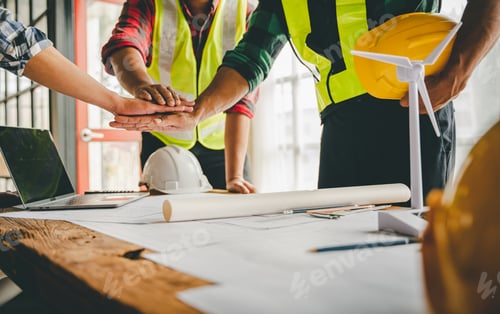 Preview: engineering team shaking hands start planning for architecture Engineer sketching construction proje