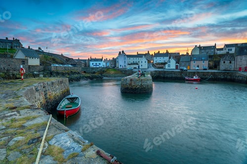 Preview: Sunset over Portsoy a fishing village in Aberdeenshire on the east coast of Scotland