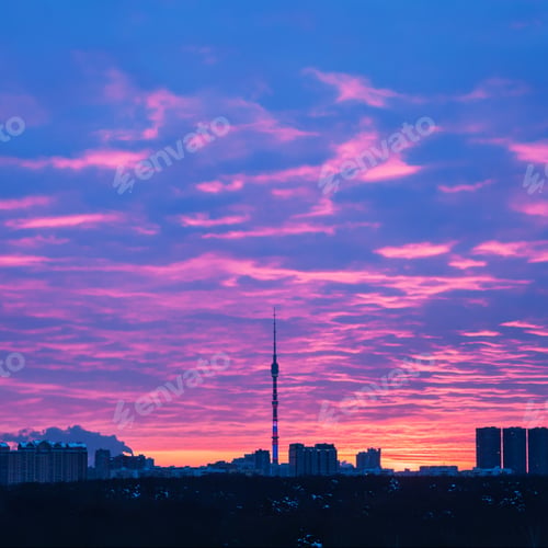 Preview: Moscow skyline with TV Tower at sunrise