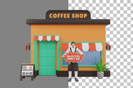 Preview: Barista Giving Special Offer at Coffee Shop 3D Illustration