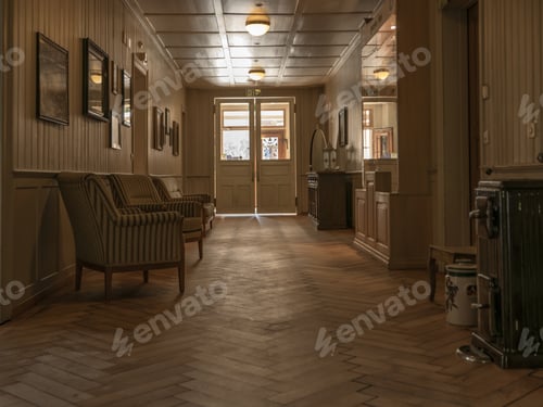 Preview: Old hallway with vintage furniture and paintings