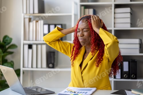 Preview: A beautiful African female employee is very bored and stressed due to her job, An African businesswo