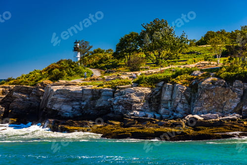 Preview: Rocky Coast And View Of Portland Head Light, At Fort Williams Park, Cape Elizabeth, Maine.