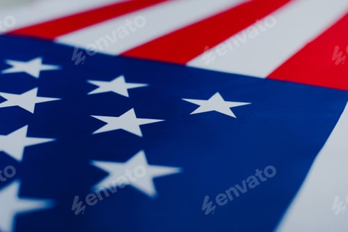 Preview: close up of flag of United States of America with stars and stripes