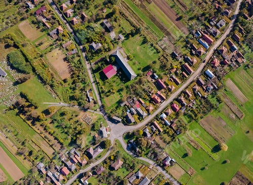 Preview: Beautiful panoramic aerial view with fields of height view of the village