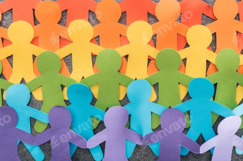 Preview: colorful paper cut figures of lgbt pride on grey background, lgbt concept