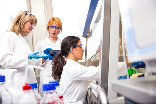 Preview: Photo of real female scientists researching in laboratory.