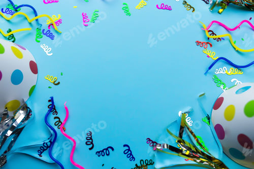 Preview: Colorful birthday or New Year card on blue background