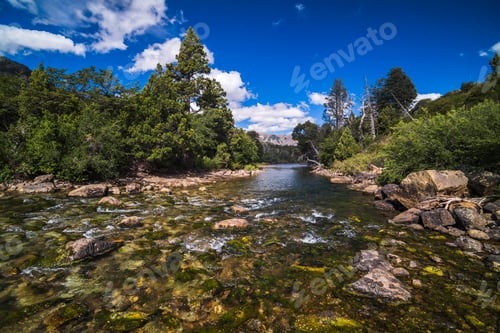 Preview: Beautiful Andes Mountains and river landscape, San Martin de los Andes, Neuquen Province, Argentinia