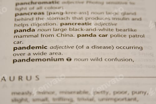 Preview: Selective focus shot of pandemic definition on a dictionary