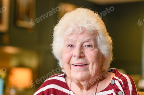Preview: a smiling elderly lady sitting in a restaurant