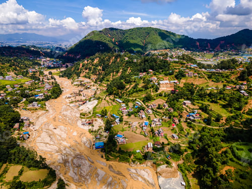 Preview: aerial view shows the flood-affected areas of the Nakhu river