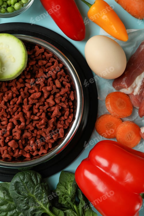 Preview: Concept of organic pet food on blue background