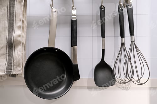 Preview: Kitchen Utensils For Cooking In A Modern Style On A White Background. Home Decor Design. Modern