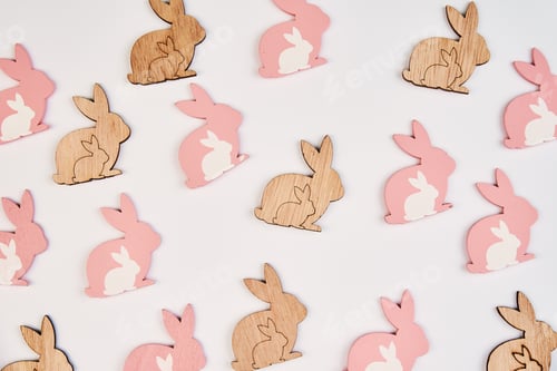 Preview: Happy Easter decoration, Wooden rabbit on white background