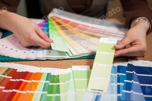 Preview: Close up image of color cards on architect desk