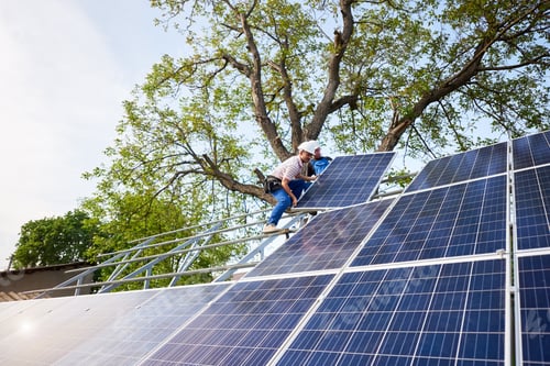 Preview: Stand-alone exterior solar panel system installation, renewable green energy generation concept.