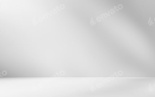 Preview: Empty white room studio with leaves shadow overlay effect for product presentation.
