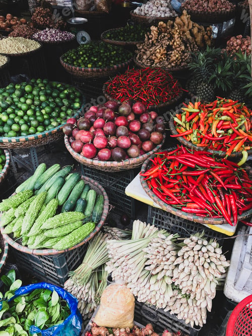 Preview: Fresh vegetables for sale at street food market in the old town