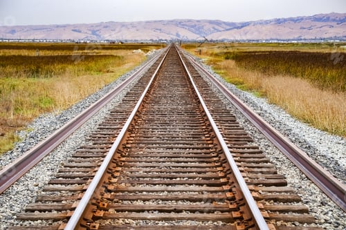 Preview: Railroad tracks across marshland, Alviso, San Jose, south San Francisco bay area, California