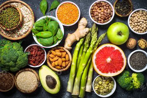 Preview: Superfoods on black stone background